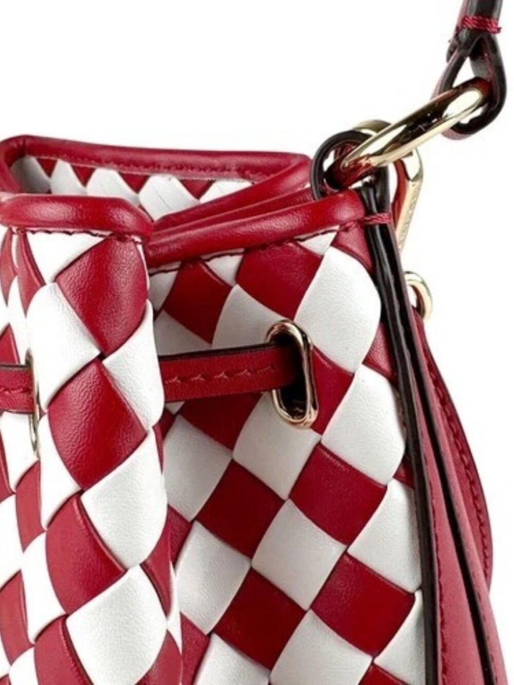Auth Michael Kors Handbag Shoulder Bag Red/White Leather/Goldtone - z6654 - Picture 7 of 13